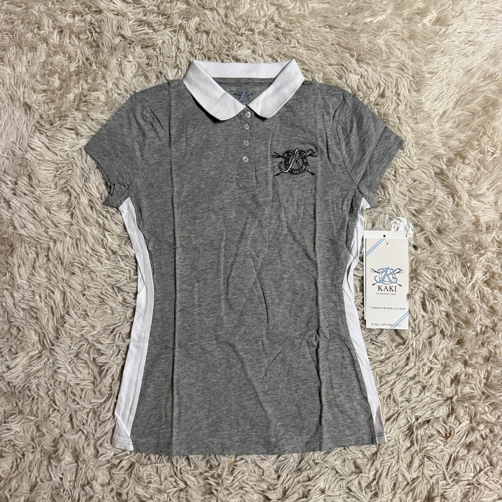 New Child’s Grey KAKI Short Sleeve Horseback Riding Polo Shirt